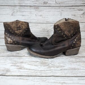 Circle G Brown Leather Studded Western Ankle Boots Women Size 9